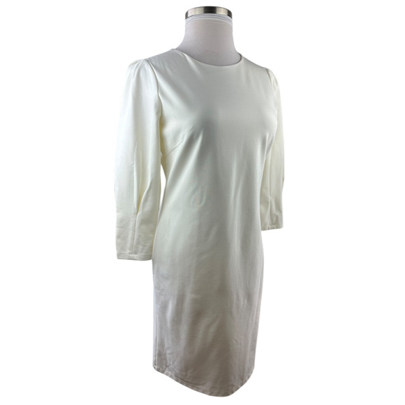 NWT J McLaughlin Sheath Dress Pleated Ponte 3/4 Sleeve Ivory Large Modest Mature - Picture 4 of 12